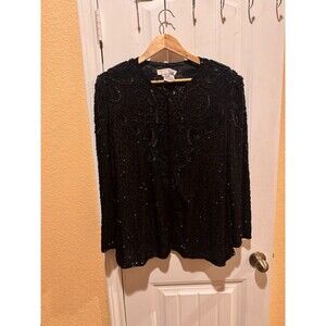 Papell Boutique Evening Black Sequined Blouse XL
